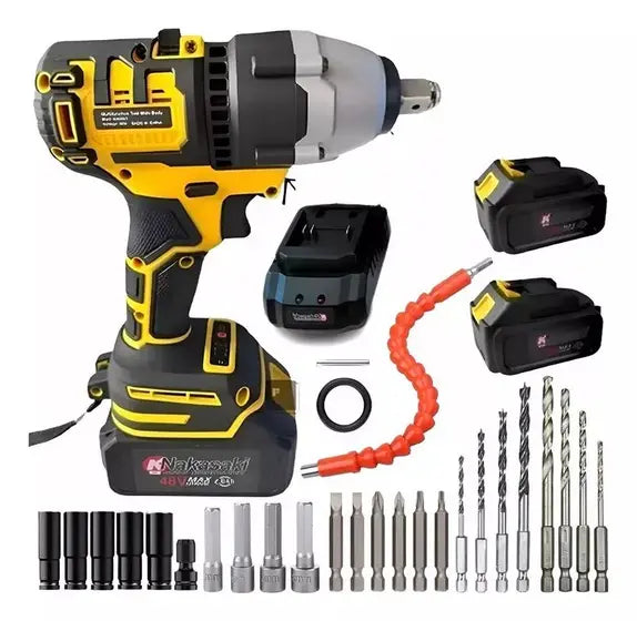 Furadeira De Impacto Paraufsadeira Chave de Impacto 48v Duas Baterias 35 Peças Profissional - Nakasaki